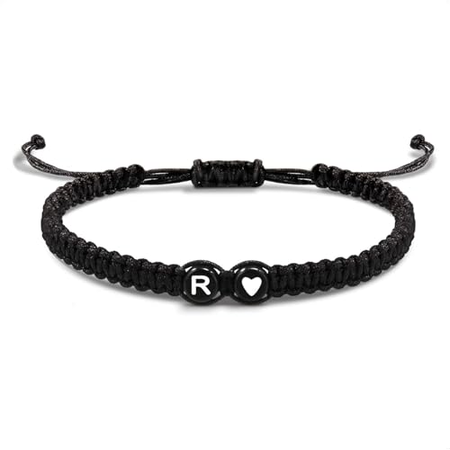 EVEMATE Armband mit Buchstabe und Herz für Freunde und Paare - Initiale A-Z Name - Geflochtenes Freundschaftsarmband für Frauen, Männer und Kinder (R) von EVEMATE