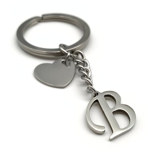 Schlüsselanhänger Buchstabe mit Herz | A-Z Buchstaben | Handmade Edelstahl Anhänger | Name Initiale Geschenk Partner Freund Freundin (B) von EVEMATE
