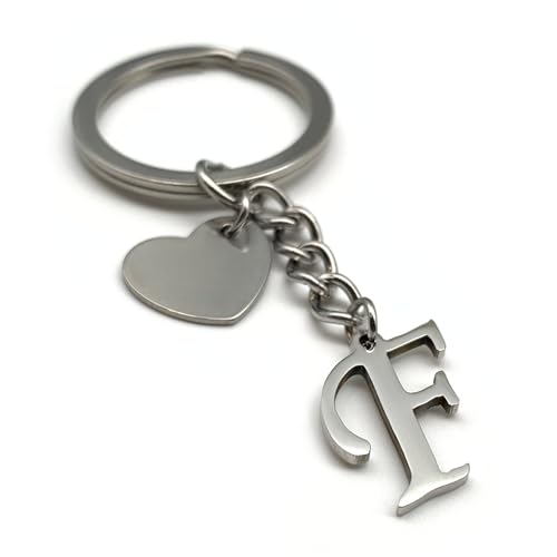 Schlüsselanhänger Buchstabe mit Herz | A-Z Buchstaben | Handmade Edelstahl Anhänger | Name Initiale Geschenk Partner Freund Freundin (F) von EVEMATE