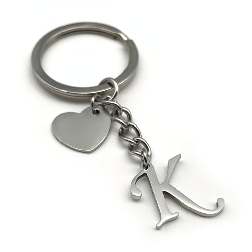 Schlüsselanhänger Buchstabe mit Herz | A-Z Buchstaben | Handmade Edelstahl Anhänger | Name Initiale Geschenk Partner Freund Freundin (K) von EVEMATE