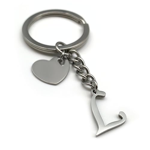 Schlüsselanhänger Buchstabe mit Herz | A-Z Buchstaben | Handmade Edelstahl Anhänger | Name Initiale Geschenk Partner Freund Freundin (L) von EVEMATE