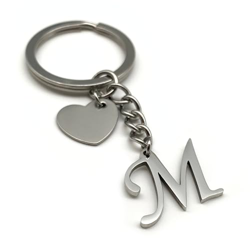 Schlüsselanhänger Buchstabe mit Herz | A-Z Buchstaben | Handmade Edelstahl Anhänger | Name Initiale Geschenk Partner Freund Freundin (M) von EVEMATE