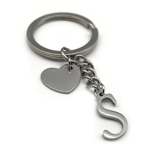 Schlüsselanhänger Buchstabe mit Herz | A-Z Buchstaben | Handmade Edelstahl Anhänger | Name Initiale Geschenk Partner Freund Freundin (S) von EVEMATE