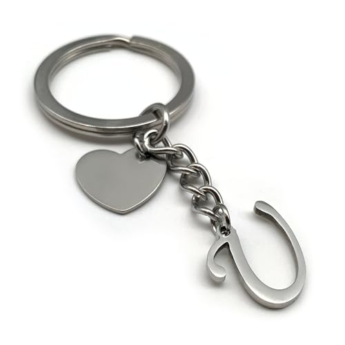 Schlüsselanhänger Buchstabe mit Herz | A-Z Buchstaben | Handmade Edelstahl Anhänger | Name Initiale Geschenk Partner Freund Freundin (U) von EVEMATE