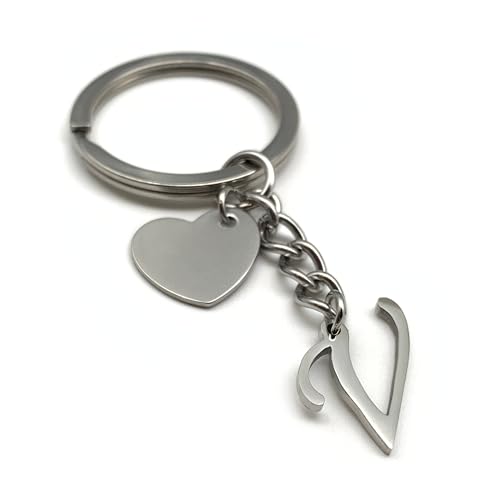 Schlüsselanhänger Buchstabe mit Herz | A-Z Buchstaben | Handmade Edelstahl Anhänger | Name Initiale Geschenk Partner Freund Freundin (V) von EVEMATE