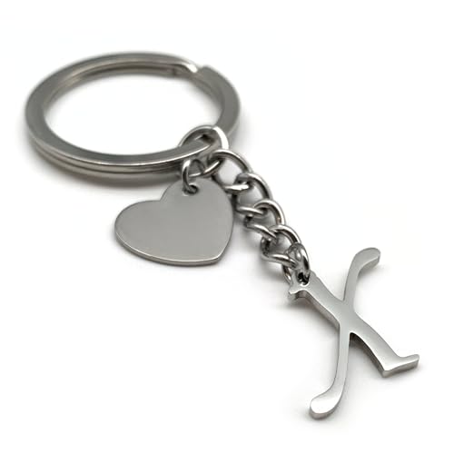 Schlüsselanhänger Buchstabe mit Herz | A-Z Buchstaben | Handmade Edelstahl Anhänger | Name Initiale Geschenk Partner Freund Freundin (X) von EVEMATE