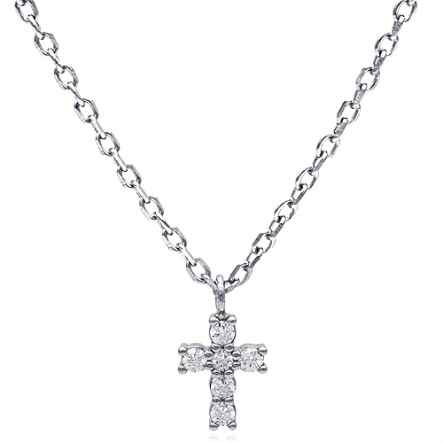 Evensee Halskette Damen Silber 925, Rhodium Plattiert Kreuz Anhänger, Kette Mit Zirkon Kreuz Schmuckstück, Edle Weißgold Collier, Geschenk für Frauen von Evensee