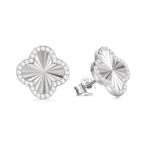 Evensee Spiegel Vierblättrige Kleeblatt Ohrringe Silber 925 Für Damen,Hypoallergene Klee Ohrstecker,Mode Schmuck Edle Geschenke für Frauen von Evensee