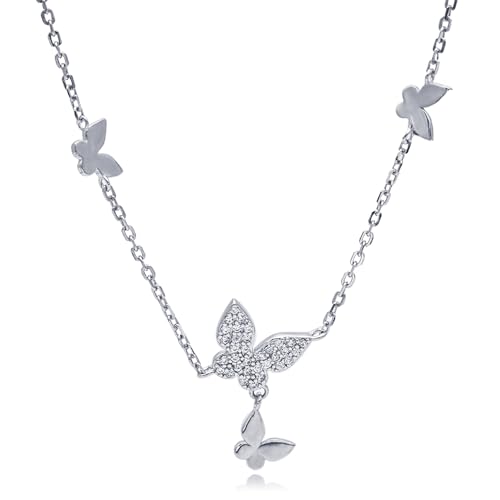 Evensee Schmetterling Halskette Damen Silber 925, Ketten Mit Mehreren Butterfly Anhängern, 925 Sterling Silber Chain, Modischer Schmuck Collier, Geschenk für Frauen und Mädchen von Evensee