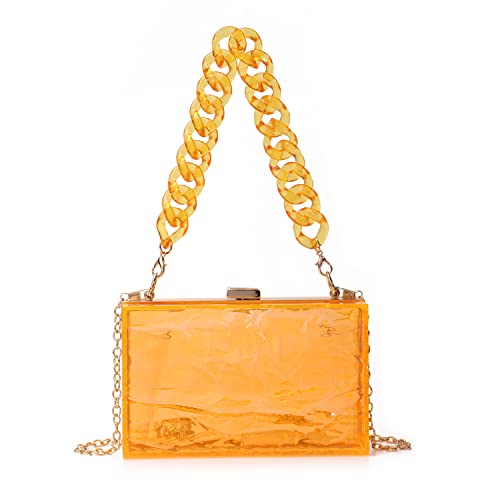 EVEOUT Acryl Transparent Abend Clutch Klare Box Gelee Handtasche Schultertaschen für Party（Orange 03） von EVEOUT