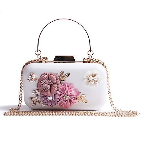 EVEOUT Blumenperle Perlen Hochzeit Handtasche für Bräute Damen Leder Abend Clutch Prom Party Tasche für Frauen Kleine Umhängetasche Geldbörsen für Mädchen von EVEOUT