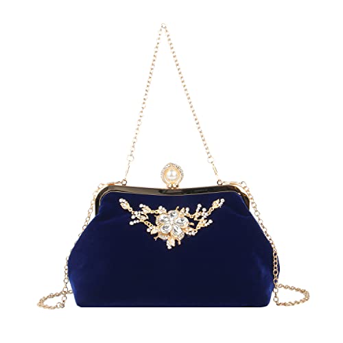 EVEOUT Damen Abend Clutches mit Strassverzierung Hochzeit Handtasche Schultertasche Geldbörse für Abschlussball Party Blau von EVEOUT