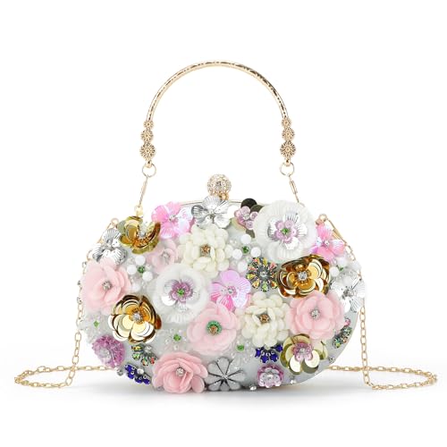 EVEOUT Damen Blume Abendtasche Clutch mit Kette Elegante Umhängetasche Handtasche für Party Abschlussball Hochzeit Braut Clutch Geldbörse von EVEOUT