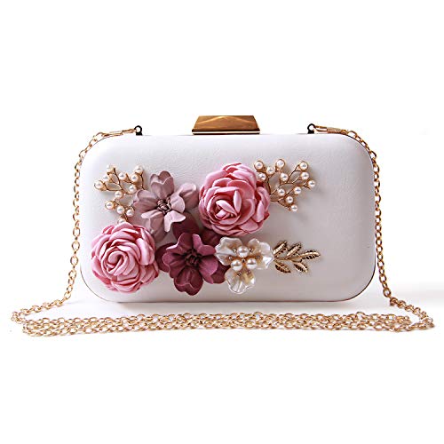 EVEOUT Blumenperle Perlen Hochzeit Handtasche für Bräute Damen Leder Abend Clutch Prom Party Tasche für Frauen Kleine Umhängetasche Geldbörsen für Mädchen von EVEOUT