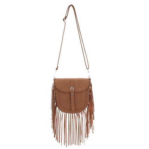 EVEOUT Damen Fransen Hobo Tasche Mattes Kunstleder Western Style Umhängetasche mit Quasten Boho Schultertasche Hippie Crossbody Bag von EVEOUT