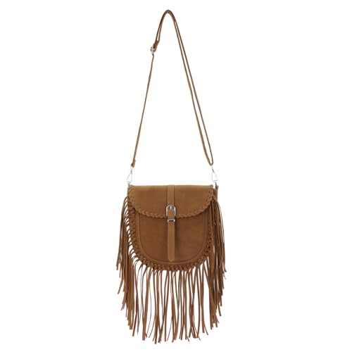 EVEOUT Damen Fransen Hobo Tasche Western Style Wildleder Umhängetasche mit Quasten Boho Schultertasche Hippie Crossbody Bag von EVEOUT