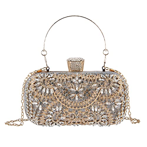 EVEOUT Damen Funkelnd Strass Paillette Glitzertasche Clutches Abend Handtasche Schultertaschen Geldbeutel für die Hochzeit Silber Party Abschlussball von EVEOUT