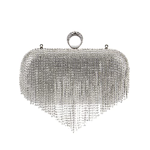 EVEOUT Damen Funkelnde Strass-Quaste Kupplung Abend Handtasche Schultertasche Geldbeutel für die Hochzeit Party Abschlussball Handtasche Brauttasche Silber von EVEOUT