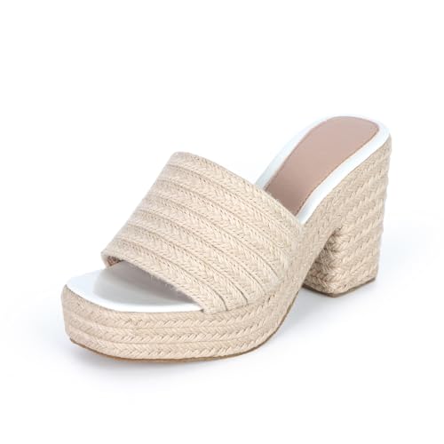 EVEOUT Damen Keilabsatz Sandalen mit Hanf-Obermaterial und Geflochtener Bast Profilsohle Sommer Sandaletten Espadrilles Offene Zehe Sommerliche Freizeitsandalen von EVEOUT