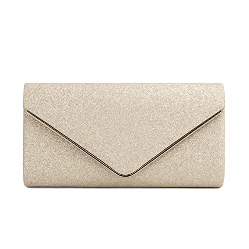 EVEOUT Damen Pailletten Abend Clutch Funkeln Handtasche mit Kette Elegante Brautumhängetasche mit Umschlag Hochzeit Party Abschlussball Geldbörse Aprikose von EVEOUT