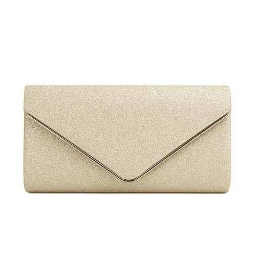 EVEOUT Damen Abend Clutch Funkeln Handtasche mit Kette Elegante Brautumhängetasche mit Umschlag Hochzeit Party Abschlussball Geldbörse Aprikose von EVEOUT
