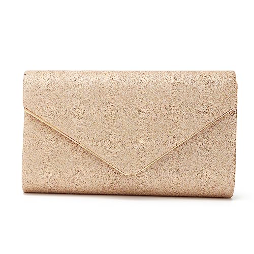 EVEOUT Damen Abend Clutch Funkeln Handtasche mit Kette Elegante Brautumhängetasche mit Umschlag Hochzeit Party Abschlussball Geldbörse Aprikose von EVEOUT