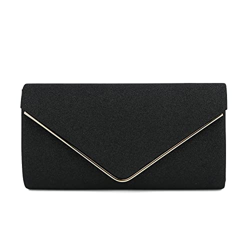 EVEOUT Damen Pailletten Abend Clutch Funkeln Handtasche mit Kette Elegante Brautumhängetasche mit Umschlag Hochzeit Party Abschlussball Geldbörse Schwarz von EVEOUT