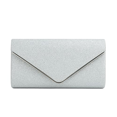 EVEOUT Damen Pailletten Abend Clutch Funkeln Handtasche mit Kette Elegante Brautumhängetasche mit Umschlag Hochzeit Party Abschlussball Geldbörse Silber von EVEOUT