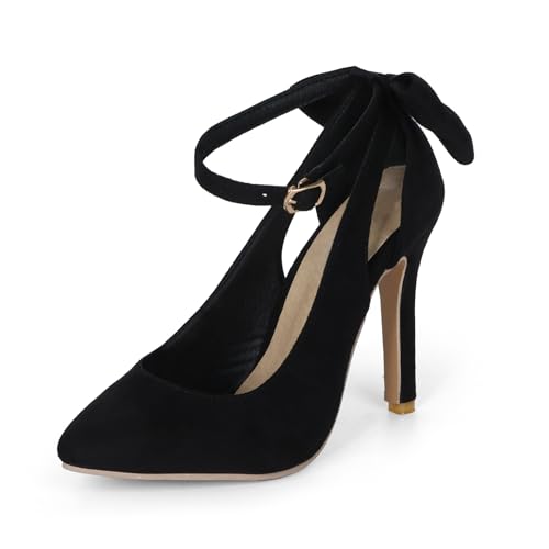EVEOUT Damen Pumps Spitz mit Schleife Stiletto High Heels Elegant Wildleder Schuhe Hochzeit Party Abendschuhe von EVEOUT