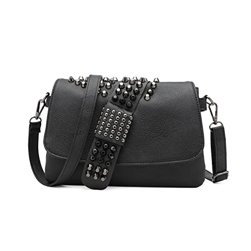 EVEOUT Damen Punk-Stil Rivet Leder Umhängetasche Nieten Handtasche mit Schultergurte Schultertaschen von EVEOUT