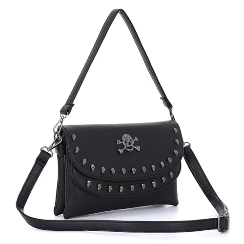 EVEOUT Damen Punk Umhängetasche mit Gothik Totenkopf Druck aus Kunstleder Schultertasche mit Abnehmbarer & Verstellbarer Gurt für Freizeit und Alltag von EVEOUT
