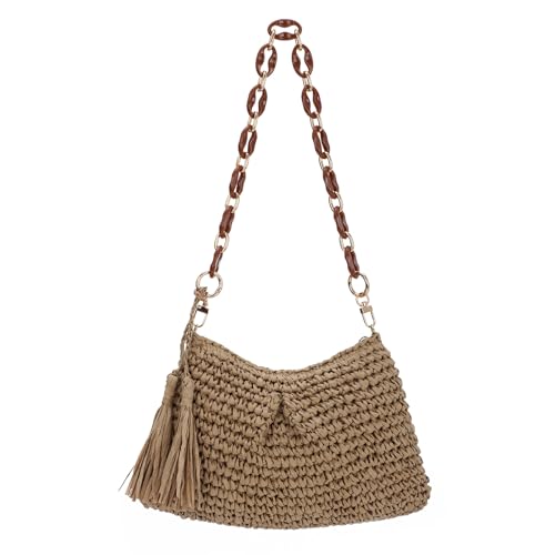 EVEOUT Damen Raffia Schultertasche Sommer Boho Strohtasche mit Acryl Schulterkette für Alltag Strand Urlaub Gewebte Tote Tasche EVEOUT Damen Raffia Schultertasche Sommer Boho Strohtasche mit Acryl Schulterkette für Alltag Strand Urlaub Gewebte Tote Tasche von EVEOUT
