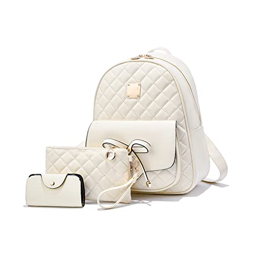 EVEOUT Damen Rucksack PU Leder Lässiger Tagesrucksack zum Reisen Schule Arbeit Schultertasche Rucksack Set(Stil 2 Weiß) von EVEOUT