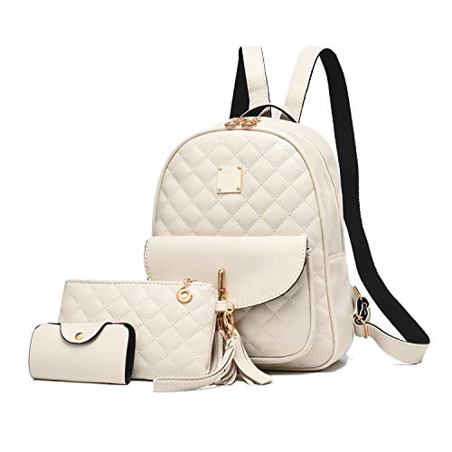 EVEOUT Damen Rucksack PU Leder Lässiger Tagesrucksack zum Reisen Schule Arbeit Schultertasche Rucksack Set Weiß von EVEOUT