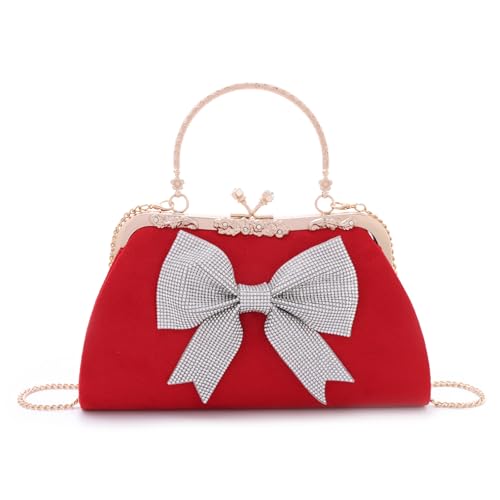 EVEOUT Damen Samt Clutch mit Strass-Schleife & Abnehmbarer Kette Elegante Handtasche Abendtasche für Hochzeiten, Partys, Abendessen von EVEOUT