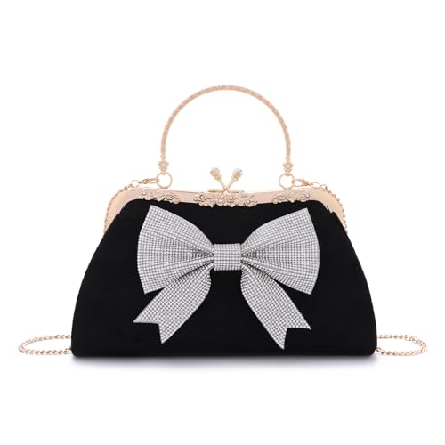 EVEOUT Damen Samt Clutch mit Strass-Schleife & Abnehmbarer Kette Elegante Handtasche Abendtasche für Hochzeiten, Partys, Abendessen von EVEOUT