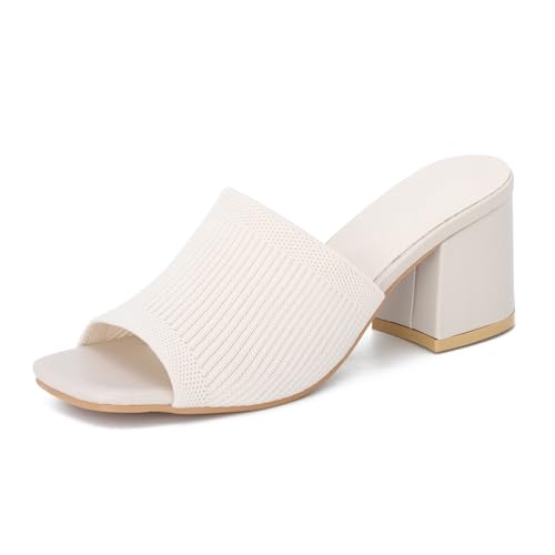 EVEOUT Damen Sandalen mit Klobigem Absatz Leichte Sommerschuhe mit Gestrickte Elegant Pantolette Hochhackige Mules Offene Zehe mit Quadratischer Spitze EVEOUT Damen Sandalen mit Klobigem Absatz Leichte Sommerschuhe mit Gestrickte Elegant Pantolette Hochhackige Mules Offene Zehe mit Quadratischer Spitze von EVEOUT