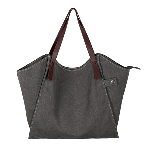 EVEOUT Damen Segeltuch Schultertasche Hohe Kapazität Hobo-Shopper Einkaufstasche für die Arbeitsschule Lässige Handtasche Grau von EVEOUT