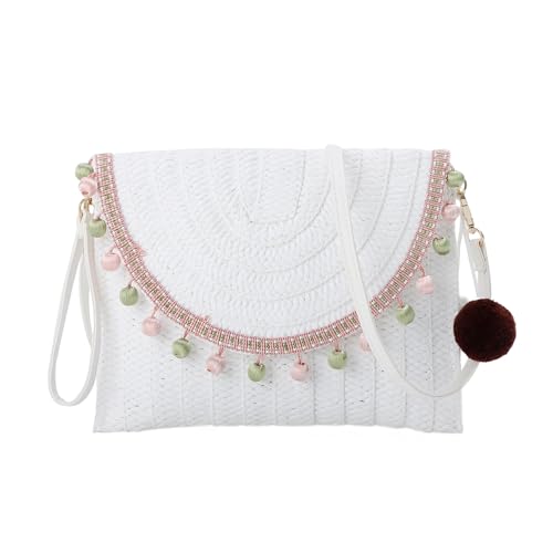 EVEOUT Damen Stroh Clutch Handtasche mit Schultergurte Sommer Gewebte Stroh Schultertaschen Umhängetaschen für Strand Urlaub Reisen Hochzeitstasche von EVEOUT