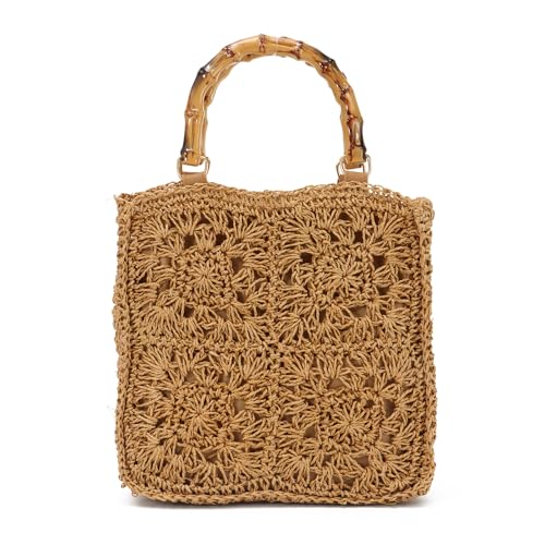 EVEOUT Damen Stroh Clutch Sommer Gewebt Handtasche mit Bamboo Handle für Hochzeit Partei Urlaub Mode Gehäkelte Strandtasche von EVEOUT