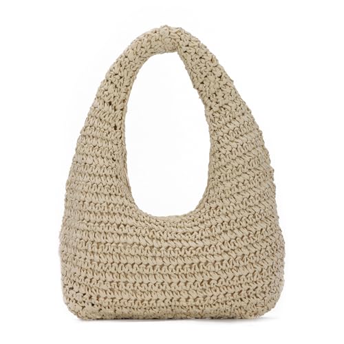 EVEOUT Damen Stroh Schultertasche Sommer Boho Strohtasche für Arbeit Strand Urlaub Gewebte Raffia Tote Tasche Shopper Tragetasche von EVEOUT