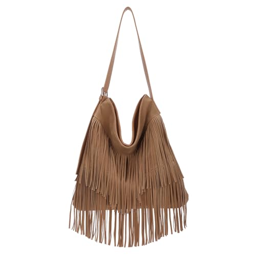 EVEOUT Damen Umhängetasche mit Quaste Synthetisches Wildleder in Übergröße Slouchy Western Style Crossbody Boho Fransen Hobo Tasche von EVEOUT