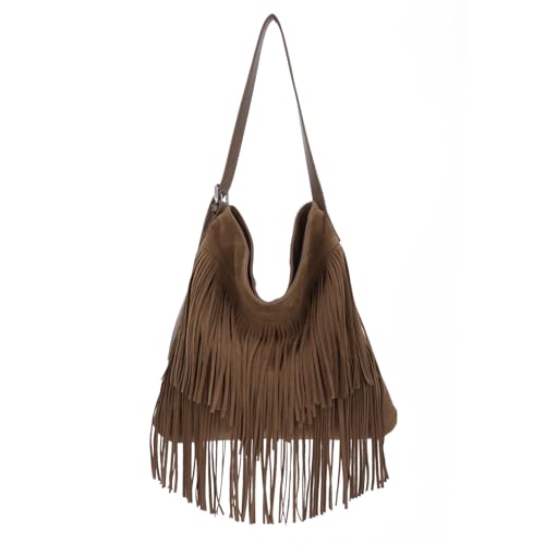 EVEOUT Damen Umhängetasche mit Quaste Synthetisches Wildleder in Übergröße Slouchy Western Style Crossbody Boho Fransen Hobo Tasche von EVEOUT