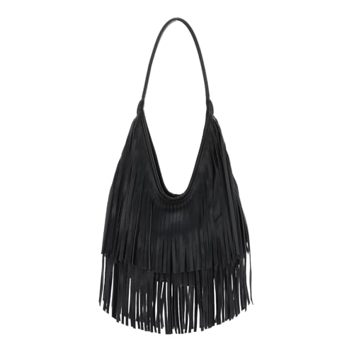 EVEOUT Damen Umhängetasche mit Two-Layer Fransen aus Kunstleder Vintage Quastentasche Shopper für Alltag, Büro & Freizeit von EVEOUT
