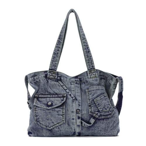 EVEOUT Denim Schultertasche Damen Vintage Denim Tote Tasche mit Schulterriemen Jeans Shopper Umhängetaschen für die Arbeit Urlaub Hochschule von EVEOUT