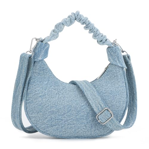 EVEOUT Denim Umhängetaschen Vintage Denim Halbmond Tasche Schultertaschen Jeans Handtaschen mit Riemen von EVEOUT