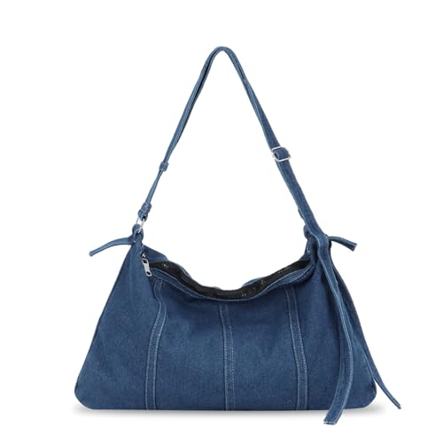 EVEOUT Denim Umhängetaschen Vintage Denim Tote Tasche Schultertaschen Jeans Shopper Handtaschen mit Riemen von EVEOUT