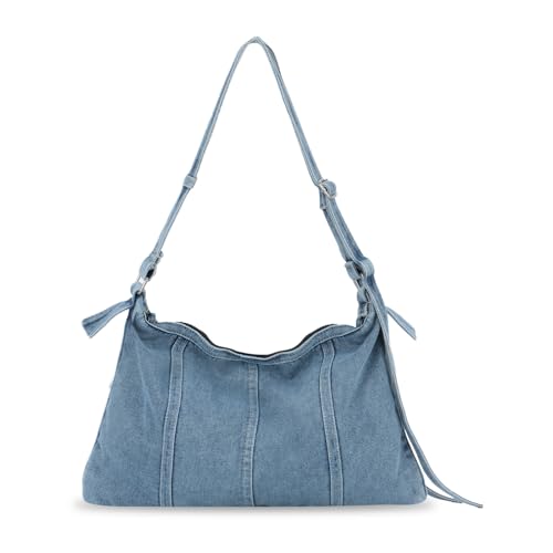 EVEOUT Denim Umhängetaschen Vintage Denim Tote Tasche Schultertaschen Jeans Shopper Handtaschen mit Riemen von EVEOUT