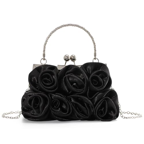 EVEOUT Elegante Satin Blume Abend Handtasche mit Kette für Damen Hochzeitstasche Braut Clutch Handtasche Geldbörsen von EVEOUT