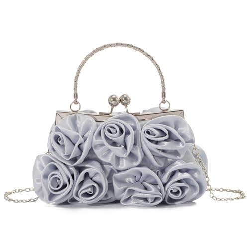 EVEOUT Elegante Satin Blume Abend Handtasche mit Kette für Damen Hochzeitstasche Braut Clutch Handtasche Geldbörsen von EVEOUT